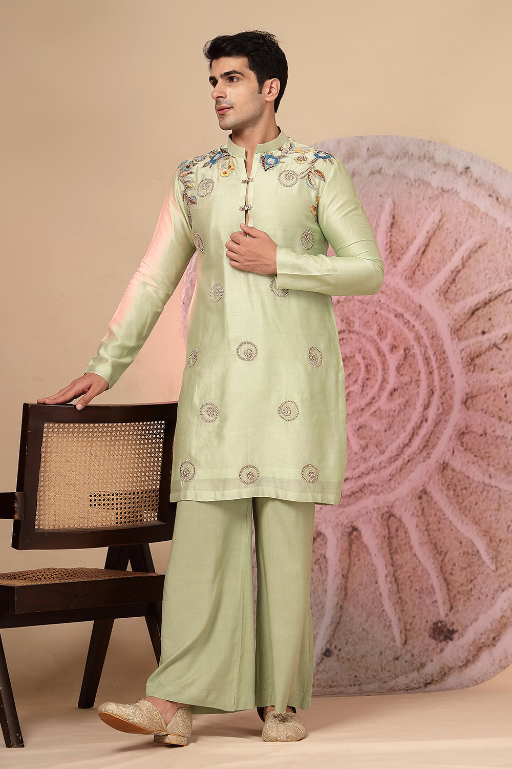 Sage Green Silk Kurta Set