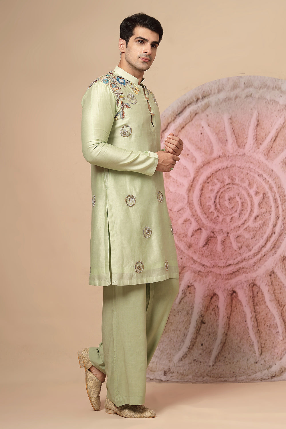 Sage Green Silk Kurta Set