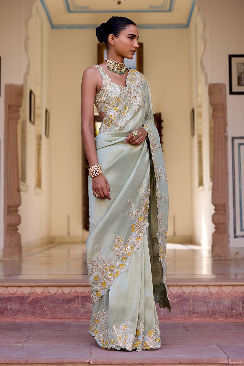 Sage Tissue Silk Saree Set