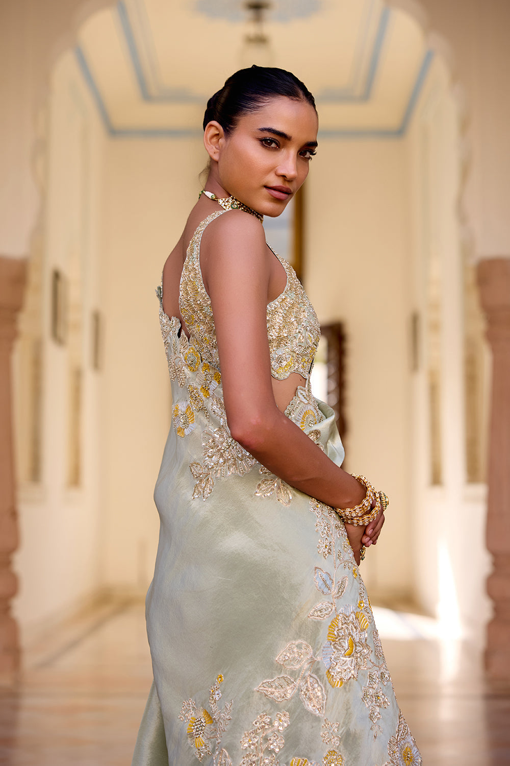Sage Tissue Silk Saree Set