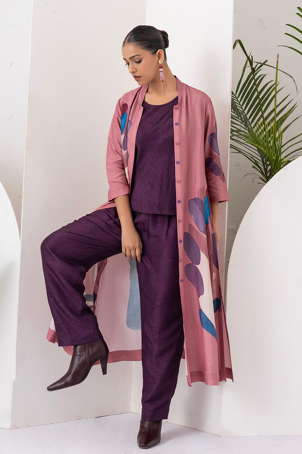 Salmon Pink Viscose Dupion Printed Dress