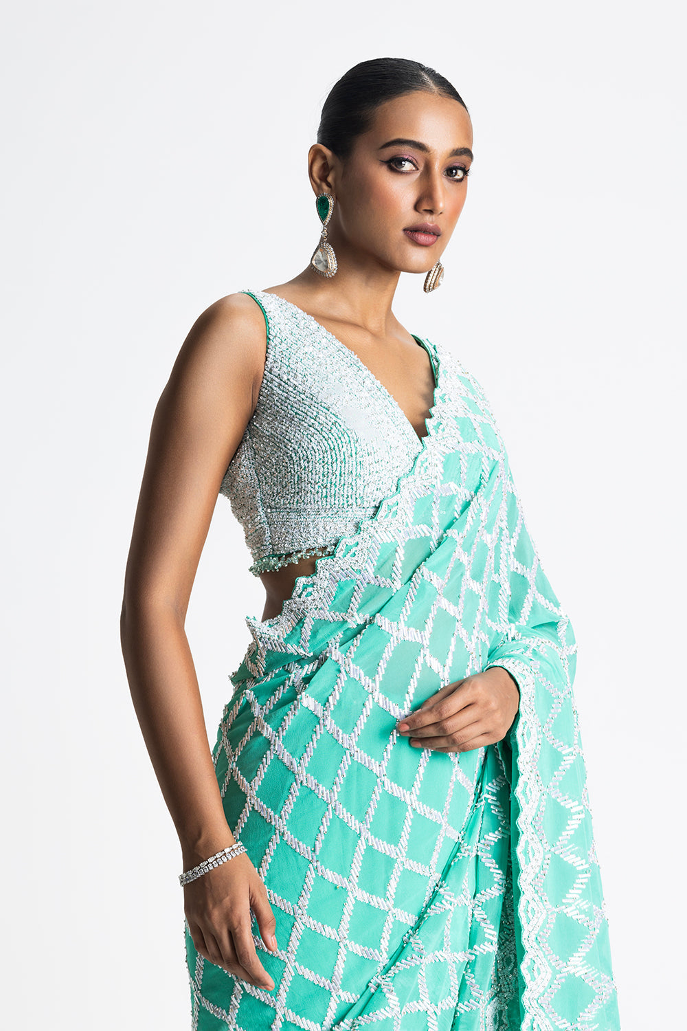 Sea Green Georgette Saree