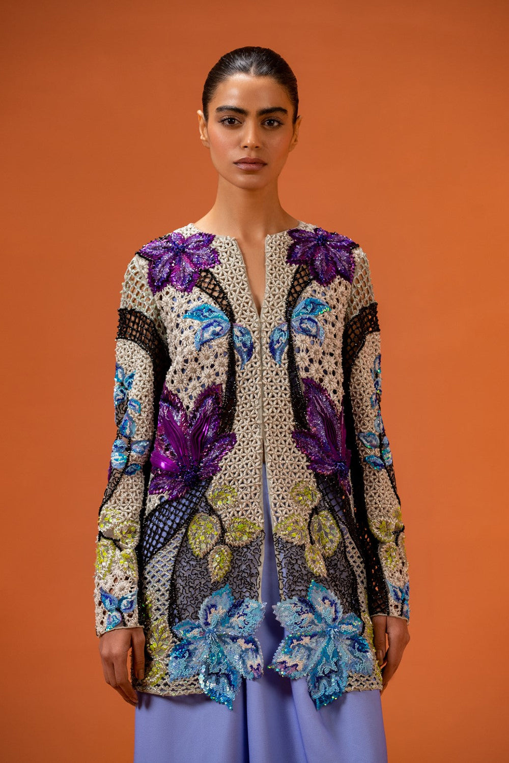 Lupita Pearl Jacket with Pre-Draped Pants with Bustier