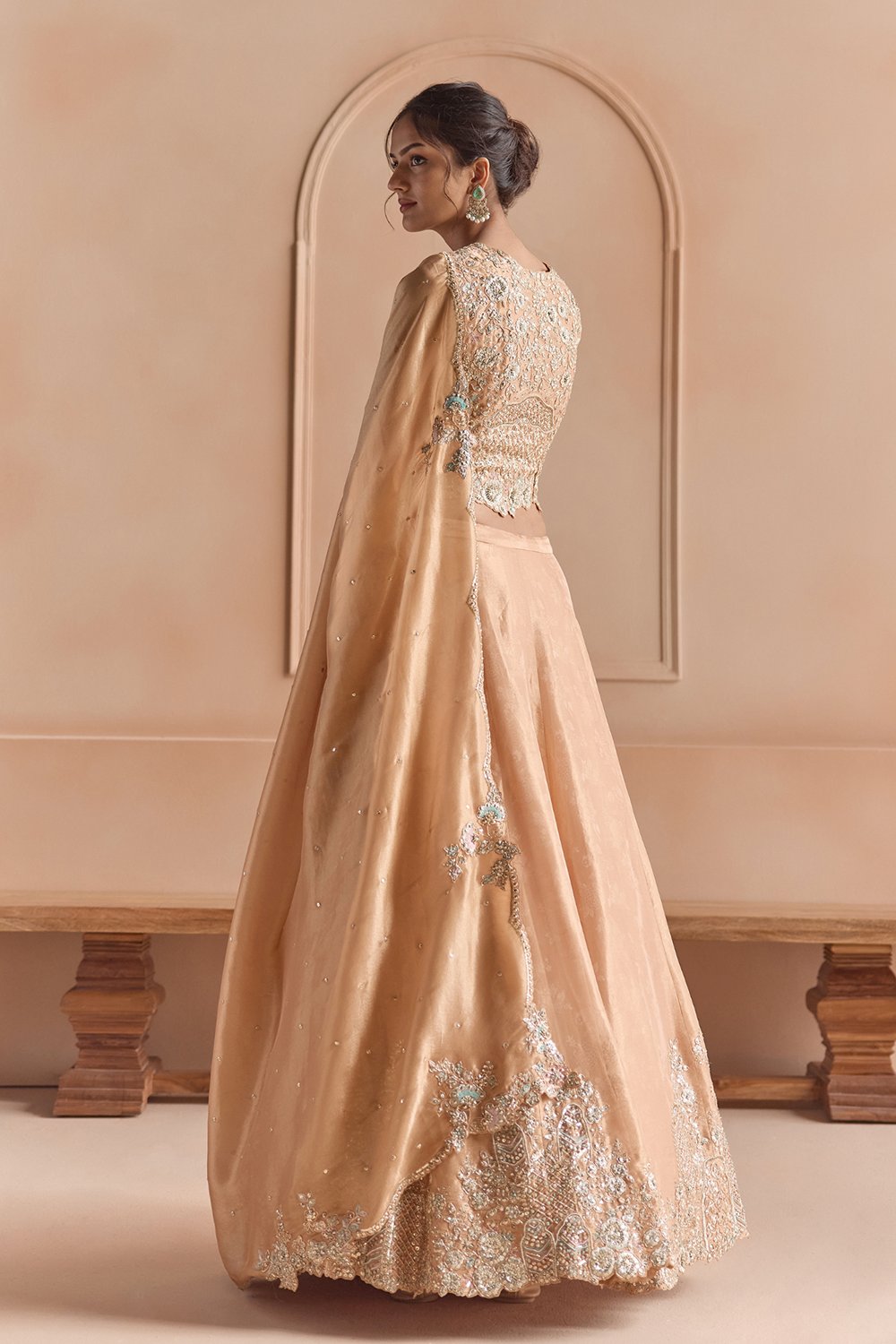 Sepia Gold Tissue Lehenga Silk