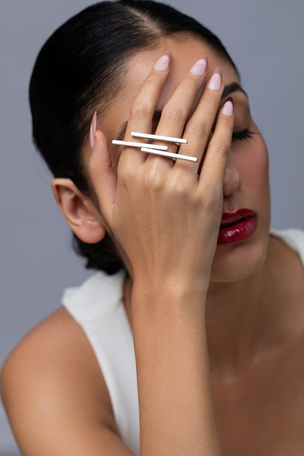 Silver Layered Line Ring