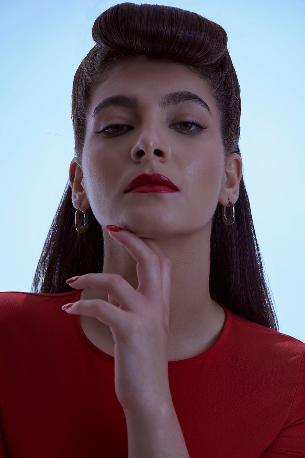 Silver Threaded Rectangular Hoops