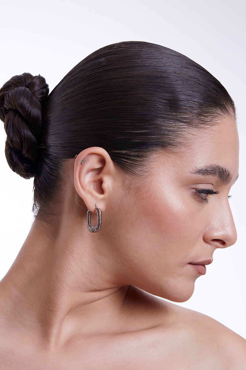 Silver Threaded Rectangular Hoops