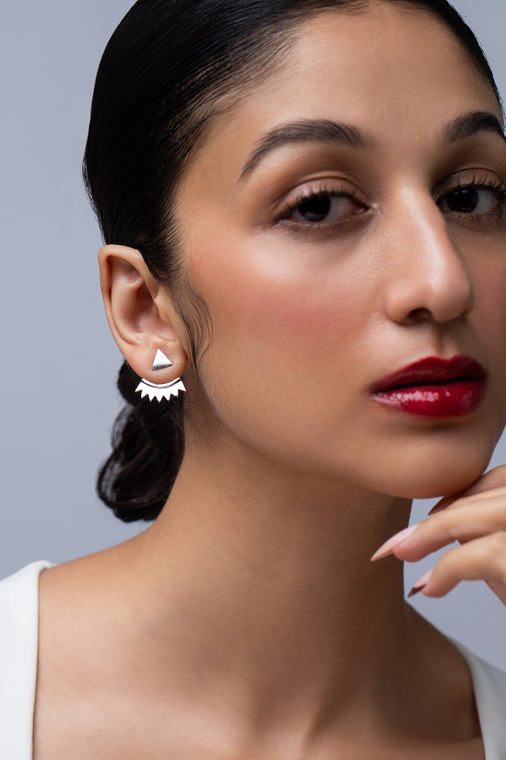 Silver Triangular Jacket Earrings