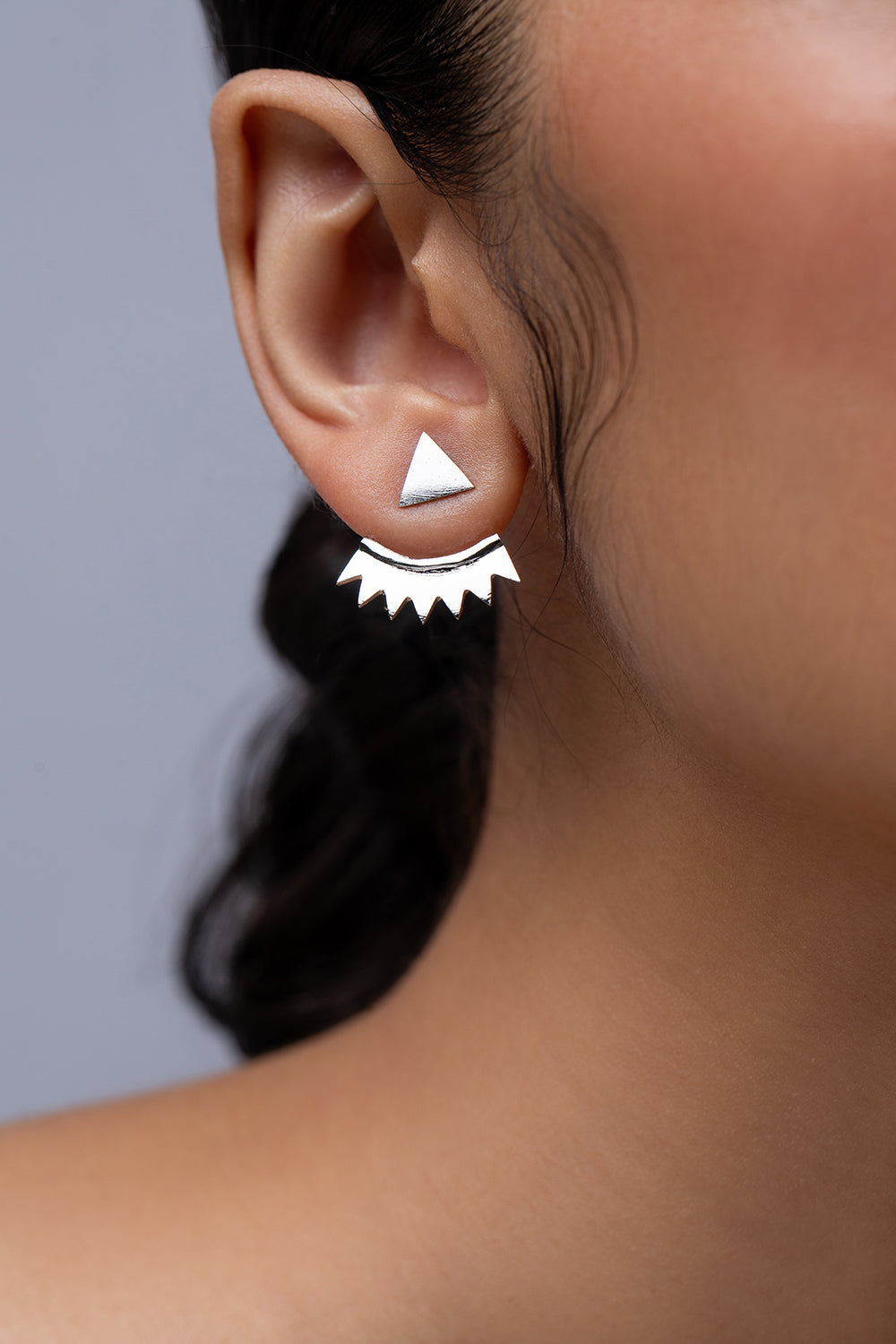 Silver Triangular Jacket Earrings