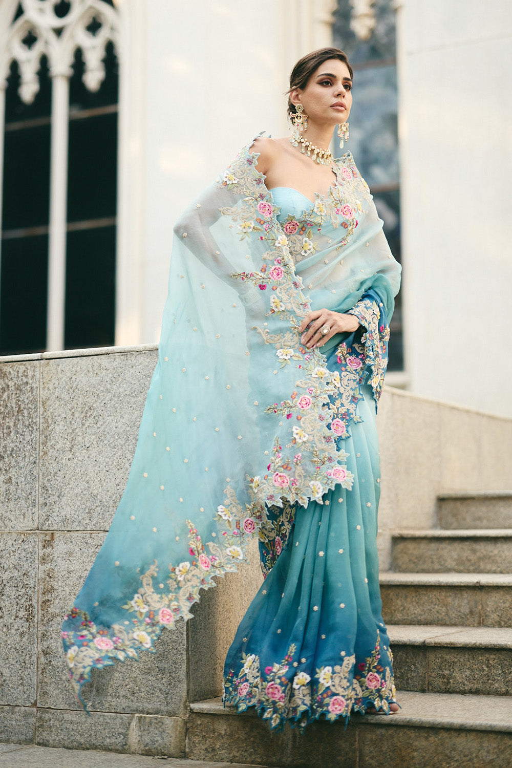 Sky Blue Ombre Umang Saree Set