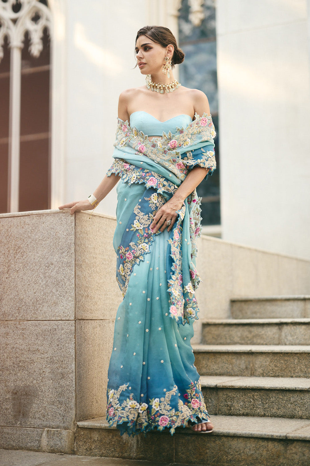 Sky Blue Ombre Umang Saree Set