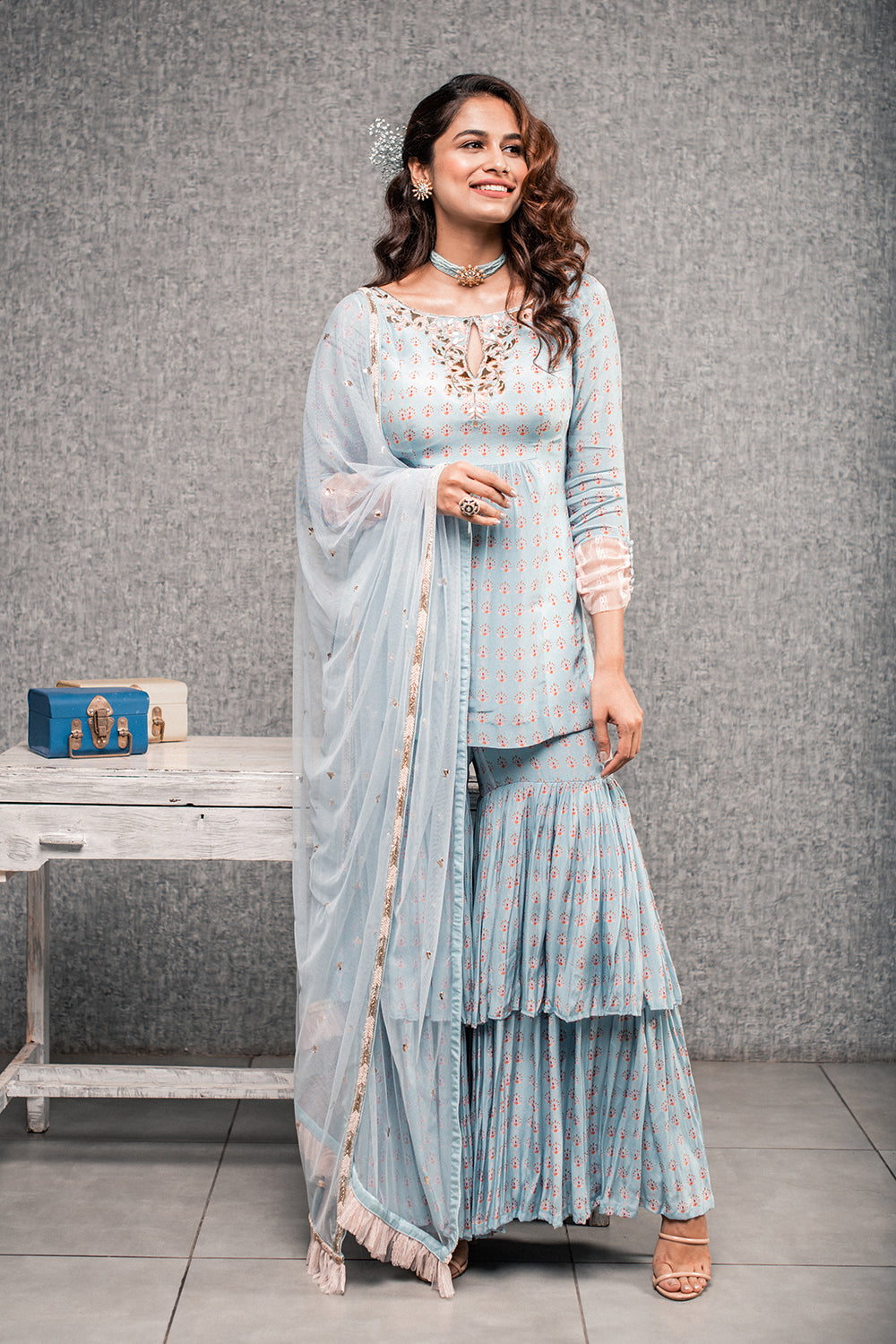 Sky Blue Sharara Set
