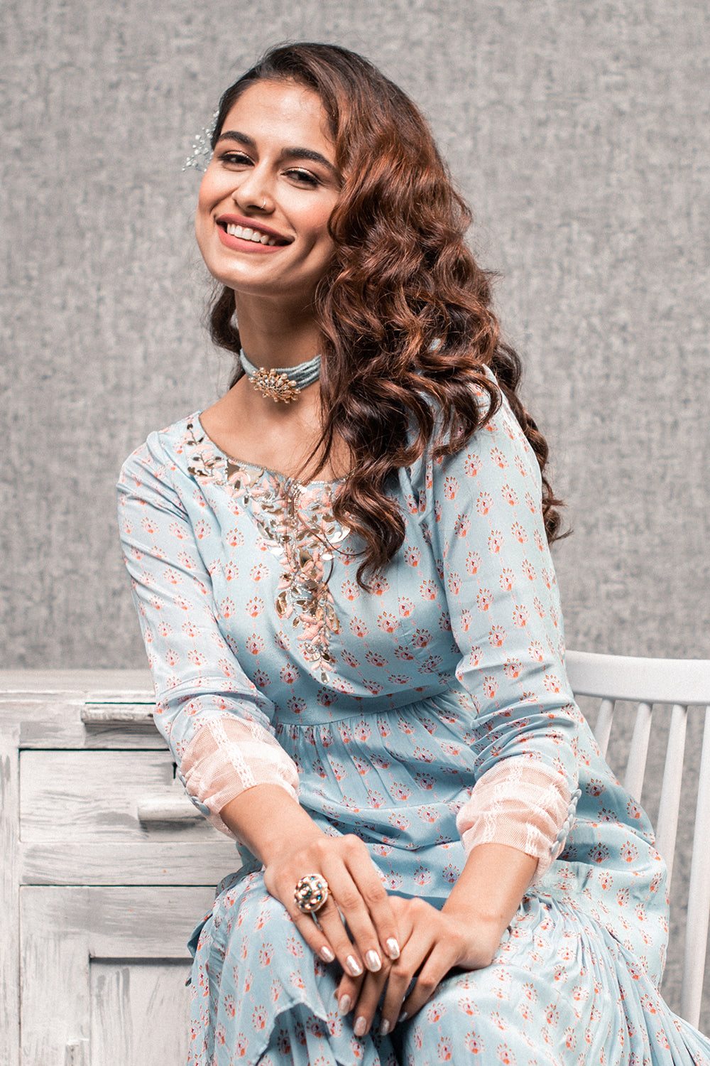 Sky Blue Sharara Set