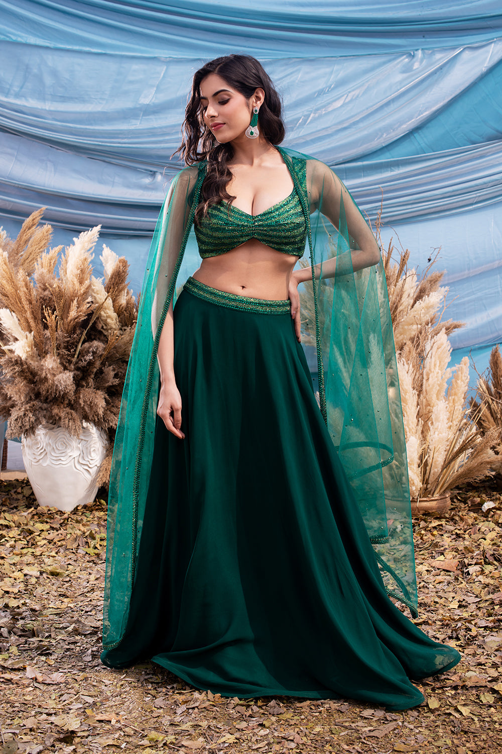 Slytherin Green Georgtte Lehenga