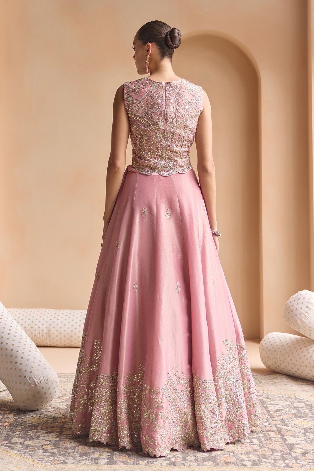 Soft Berry Embroidered Tissue Lehenga Set