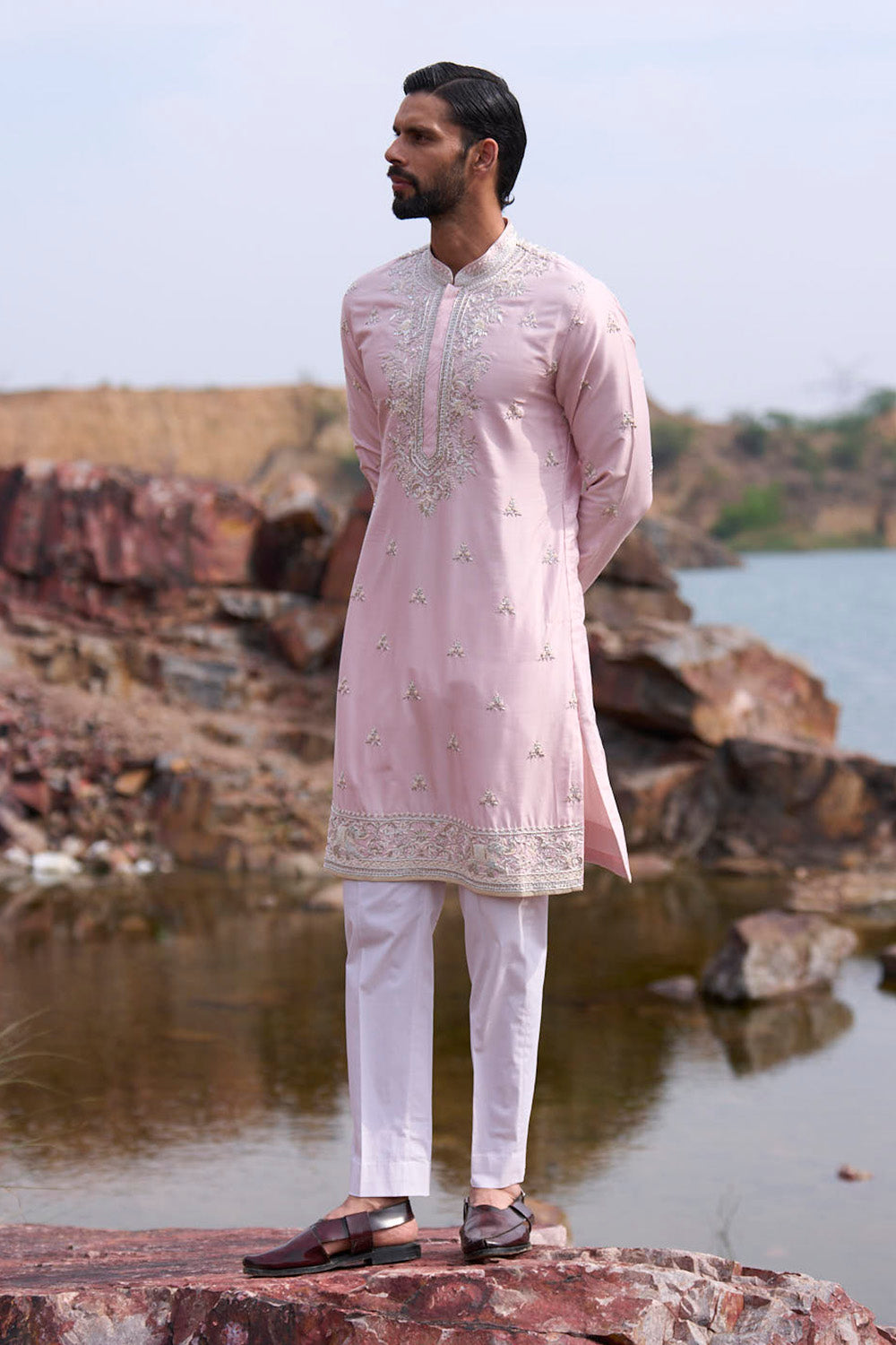 Soft Pink Elephant Creeper Butties Kurta Set