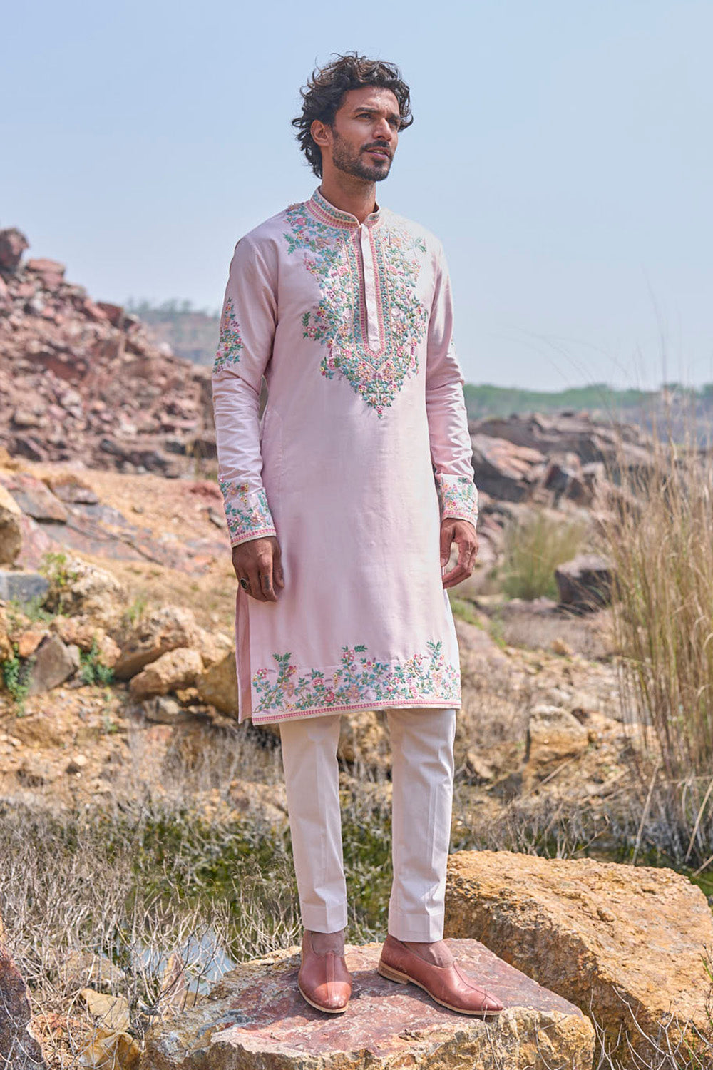 Soft Pink Voilet Creeper Multithread Kurta Set