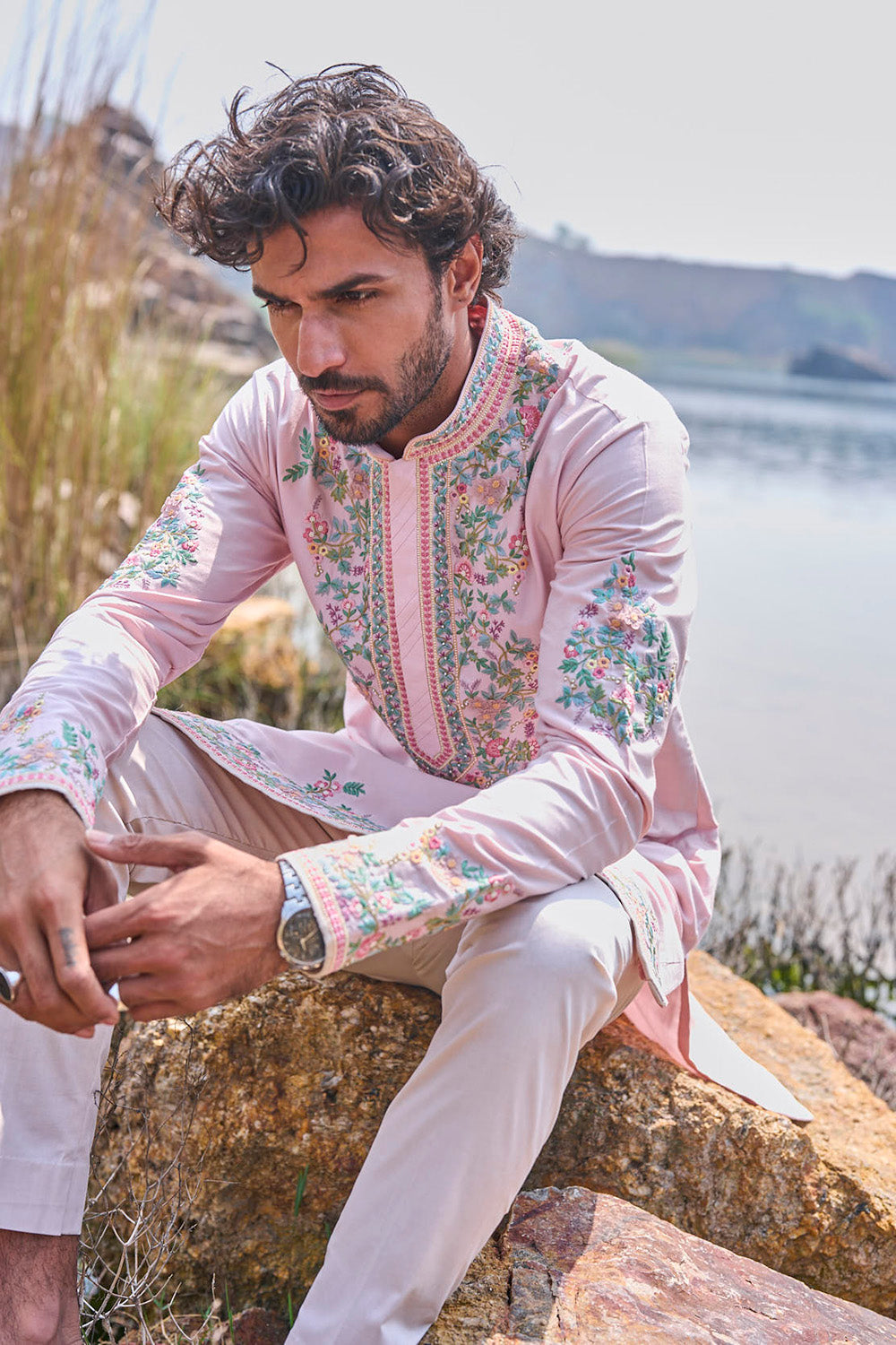 Soft Pink Voilet Creeper Multithread Kurta Set
