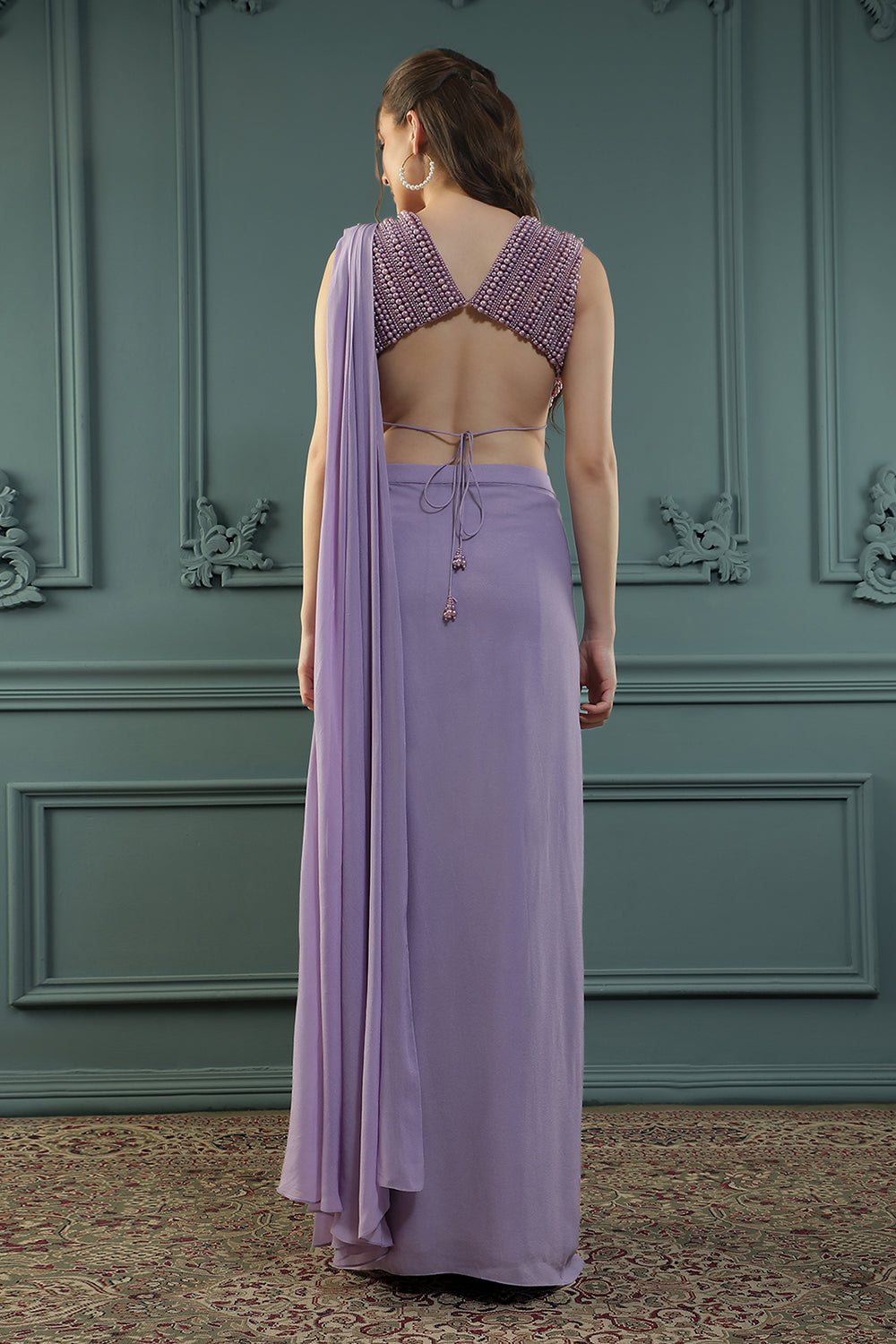 Soft-Purple Pearl Pre-Drape Saree