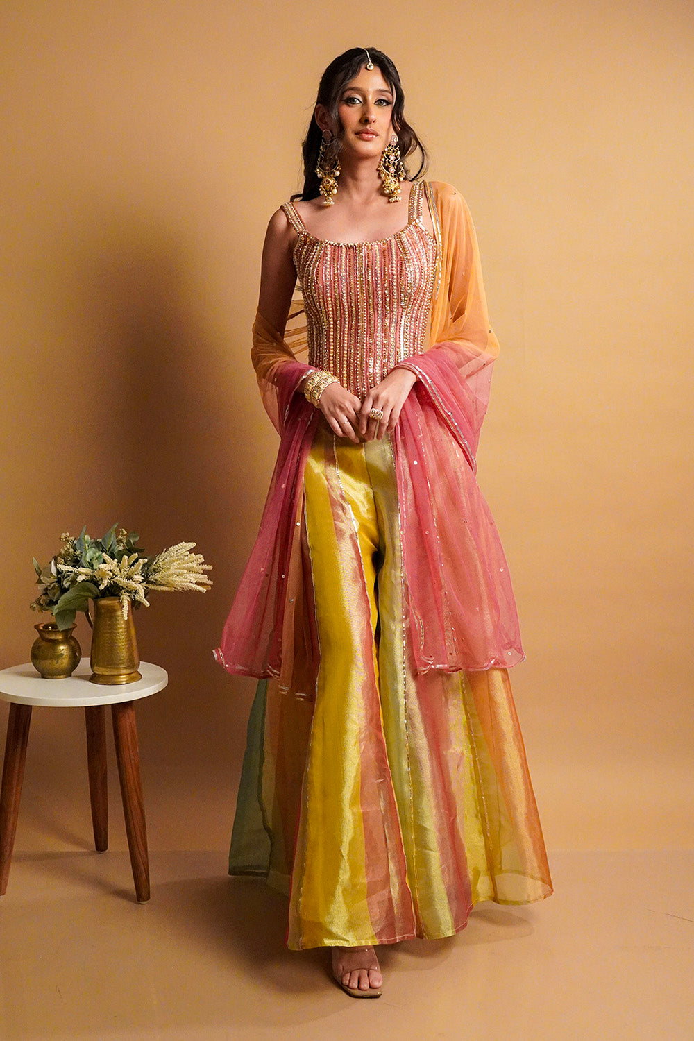 Solea Tissue Palazzo with Corset and Dupatta