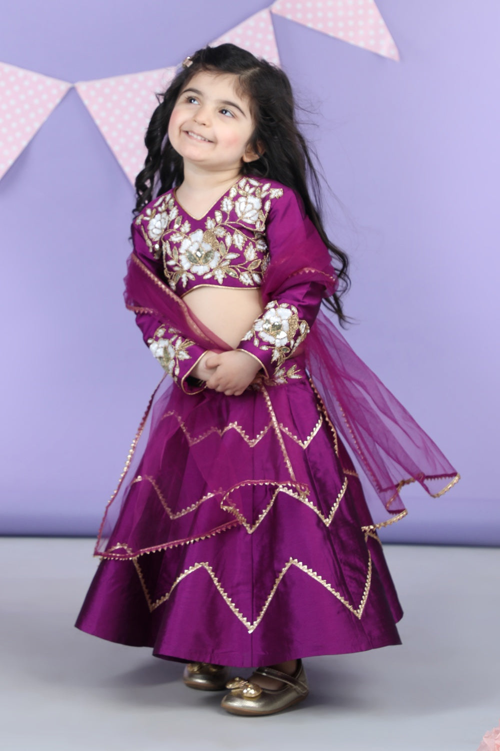 Heavy Embroidered Bluse With Gota Lines Lehenga And Chunni