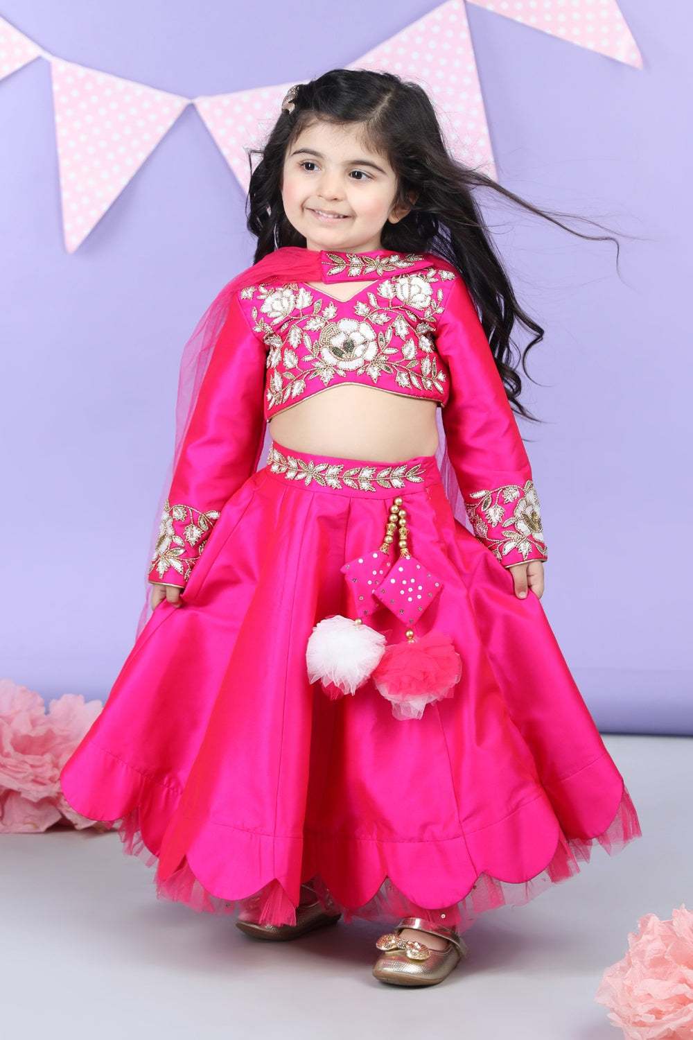 Heavy Embroidered Blouse With Scalloped Lehenga  And Chunni