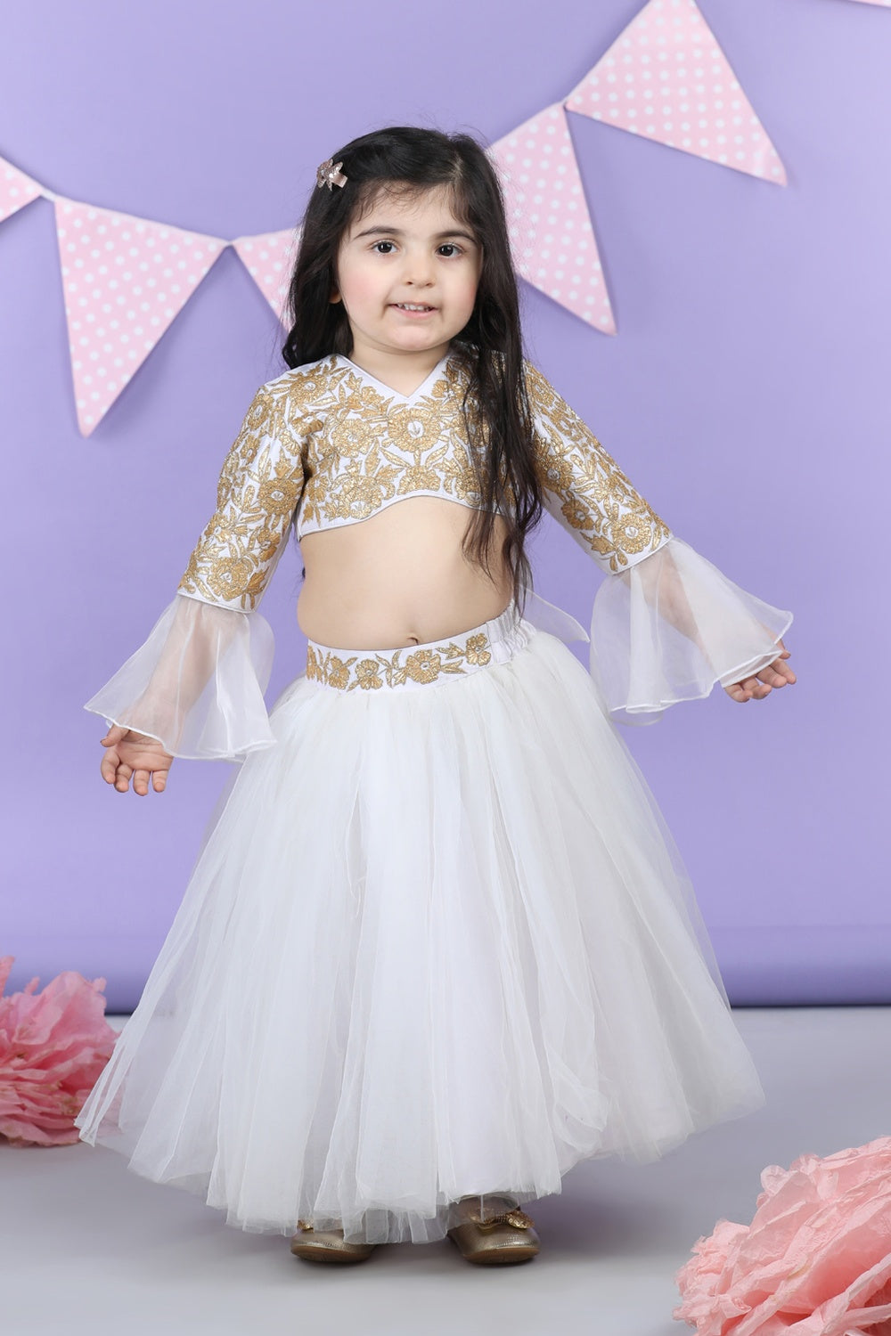 Heavy Gota Embroidered Top Acompanid With Net Lehenga