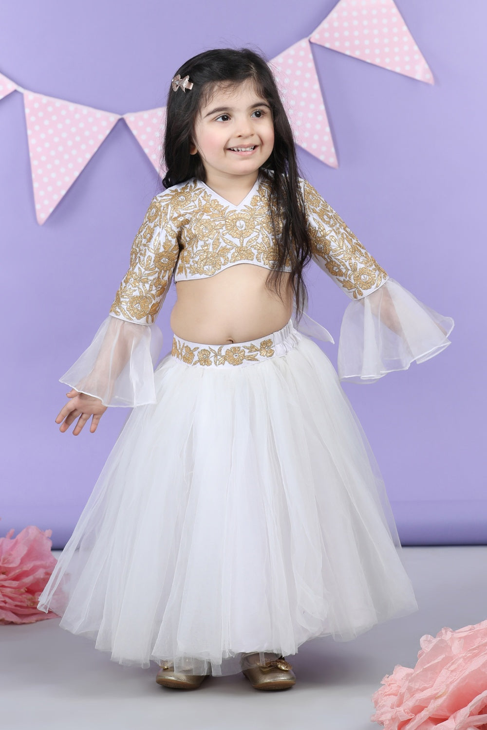 Heavy Gota Embroidered Top Acompanid With Net Lehenga