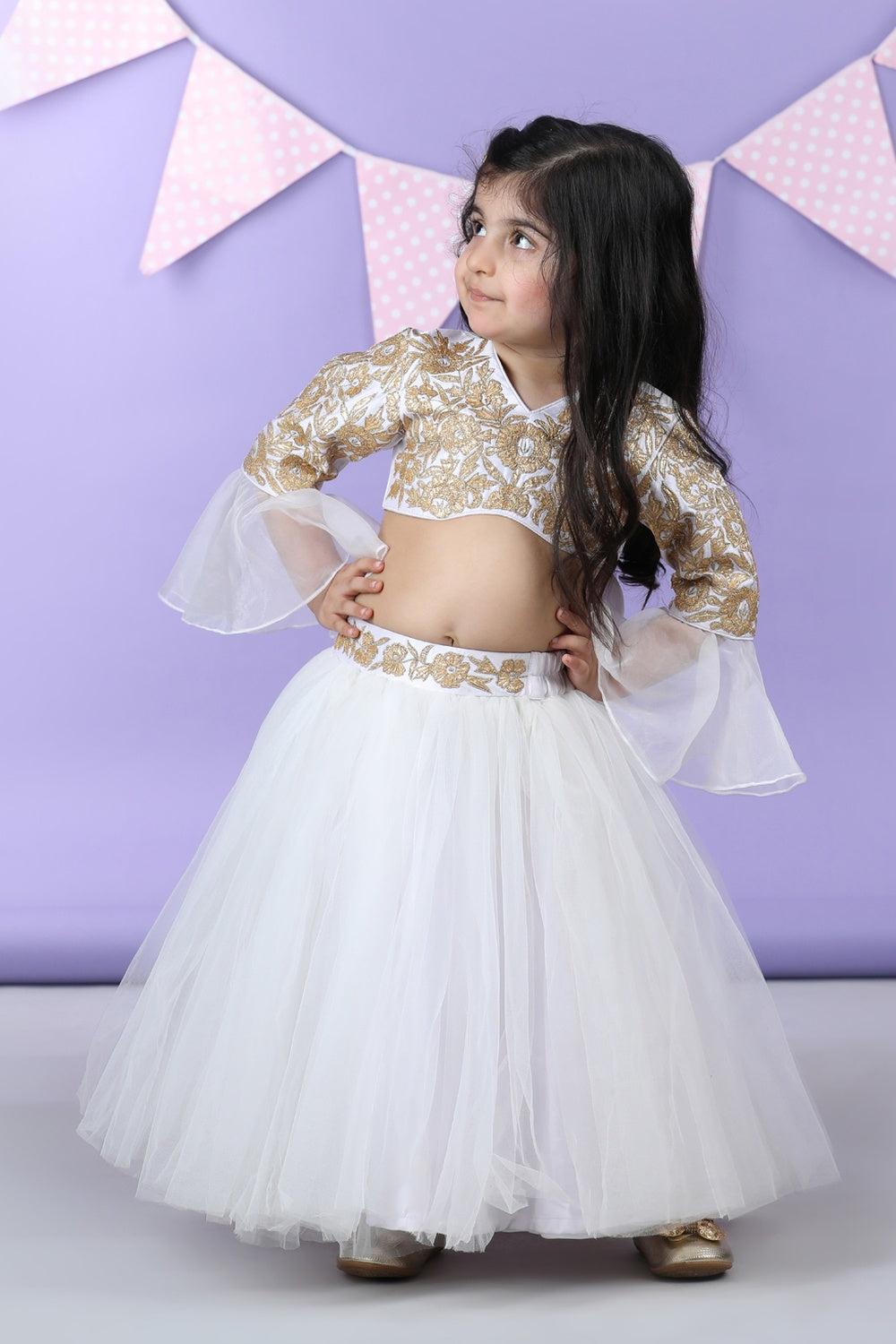 Heavy Gota Embroidered Top Acompanid With Net Lehenga