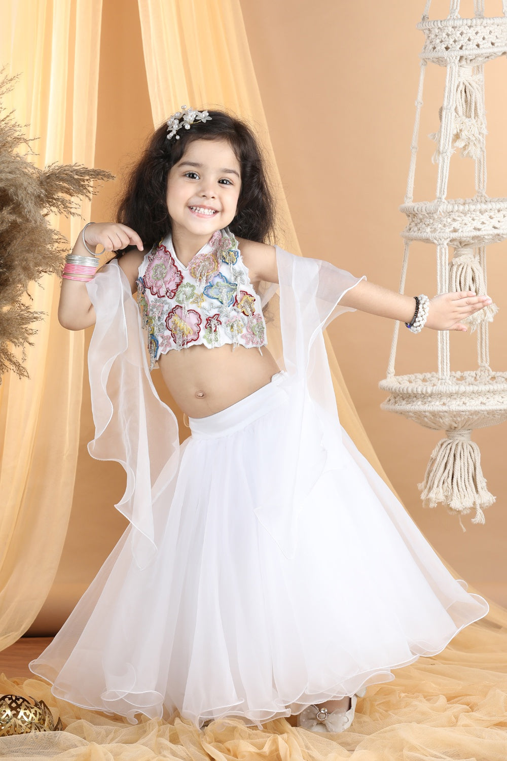 Heavy Embroidered Blouse With Organza Lehenga