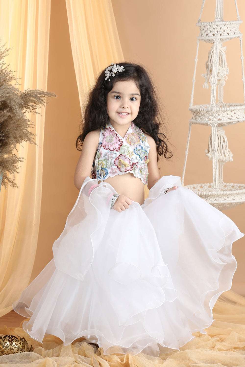 Heavy Embroidered Blouse With Organza Lehenga