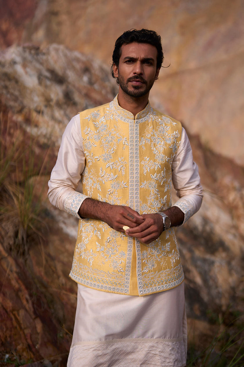 Summer Yellow Saffaron Creeper Zardozi Bandi Set