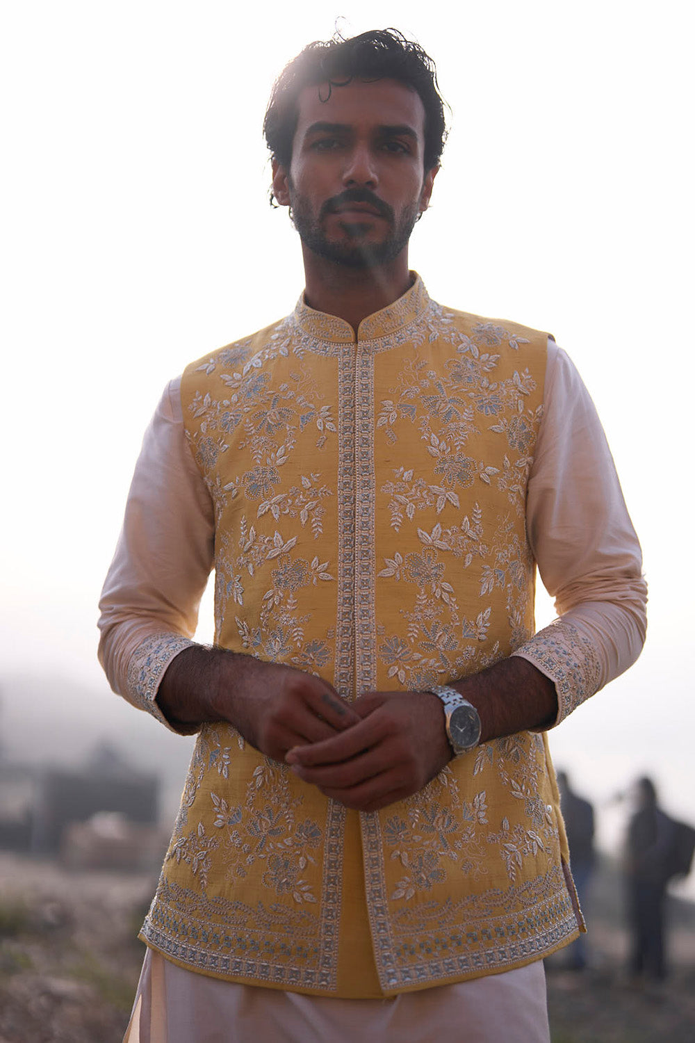 Summer Yellow Saffaron Creeper Zardozi Bandi Set