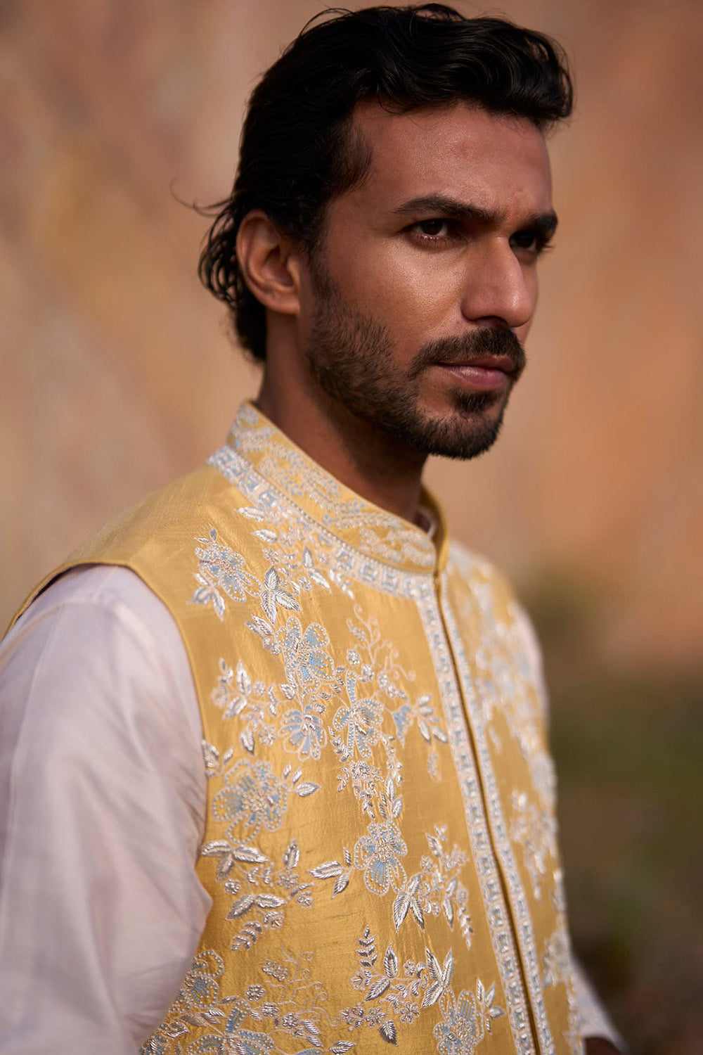 Summer Yellow Saffaron Creeper Zardozi Bandi Set