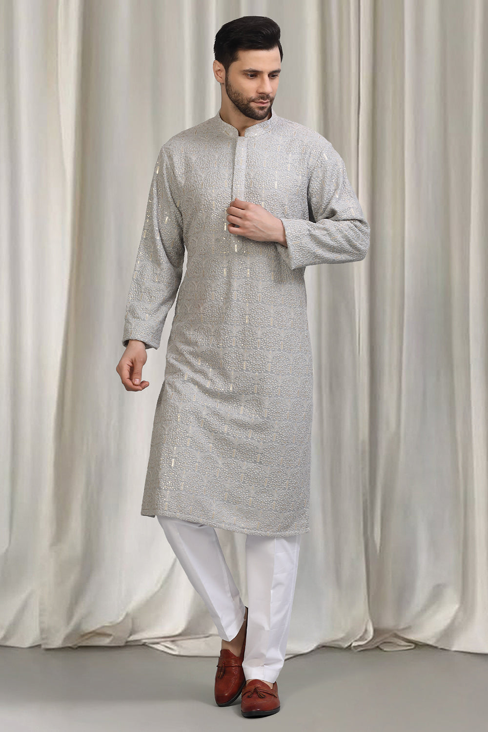 Swarna Utsav All Over  Embroidered Kurta With Back Elastic Pants