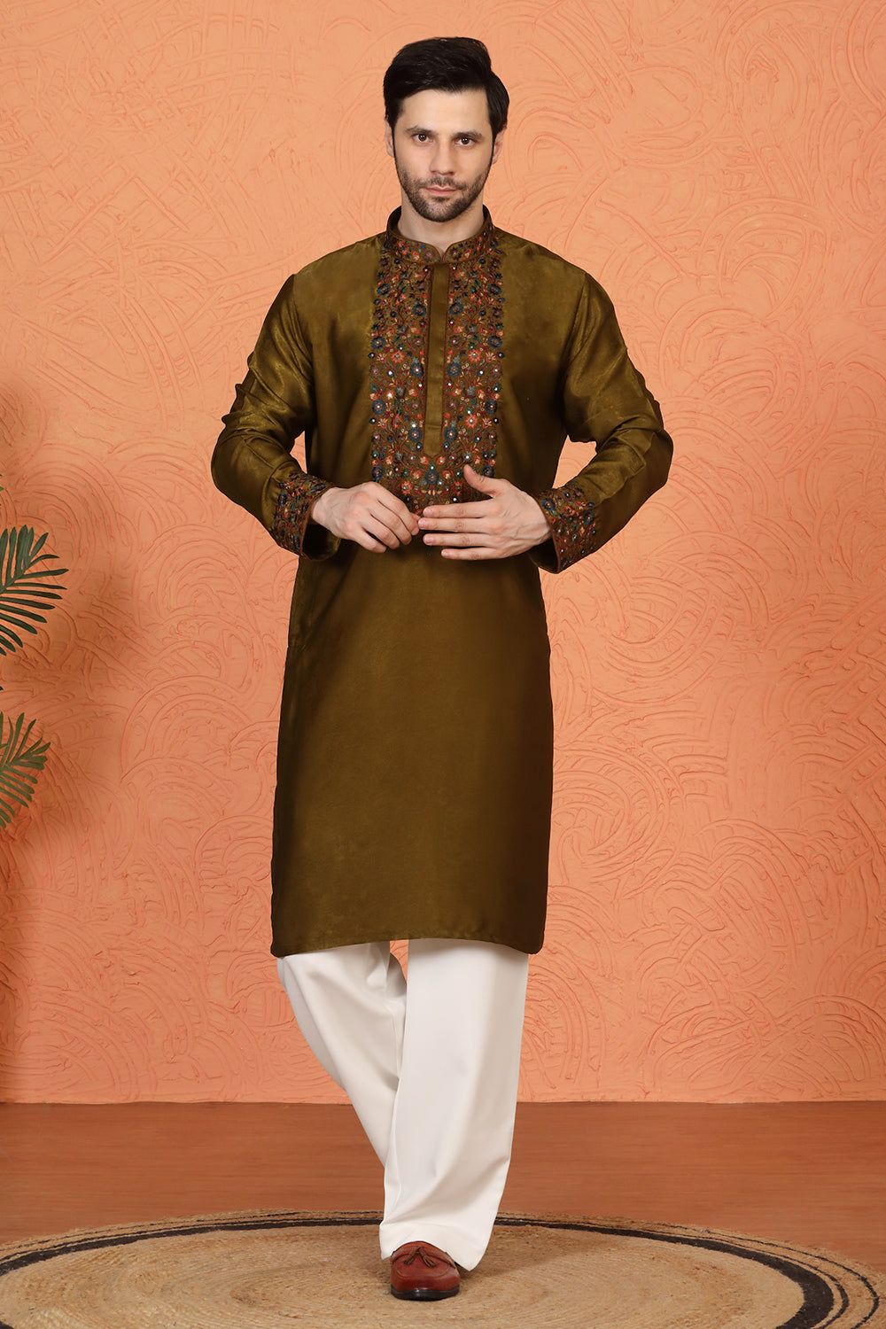 Swarna Utsav All Over  Embroidered Kurta with Back Elastic Pants