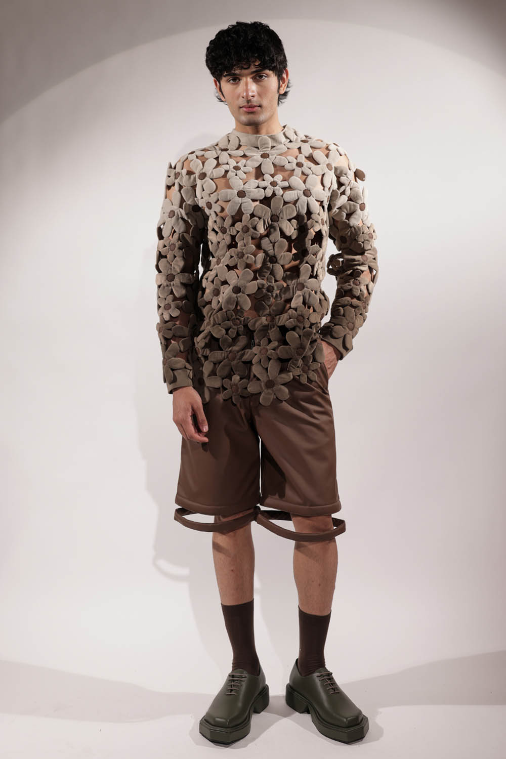Tailored Brown Leatherette Shorts with Levitating effect