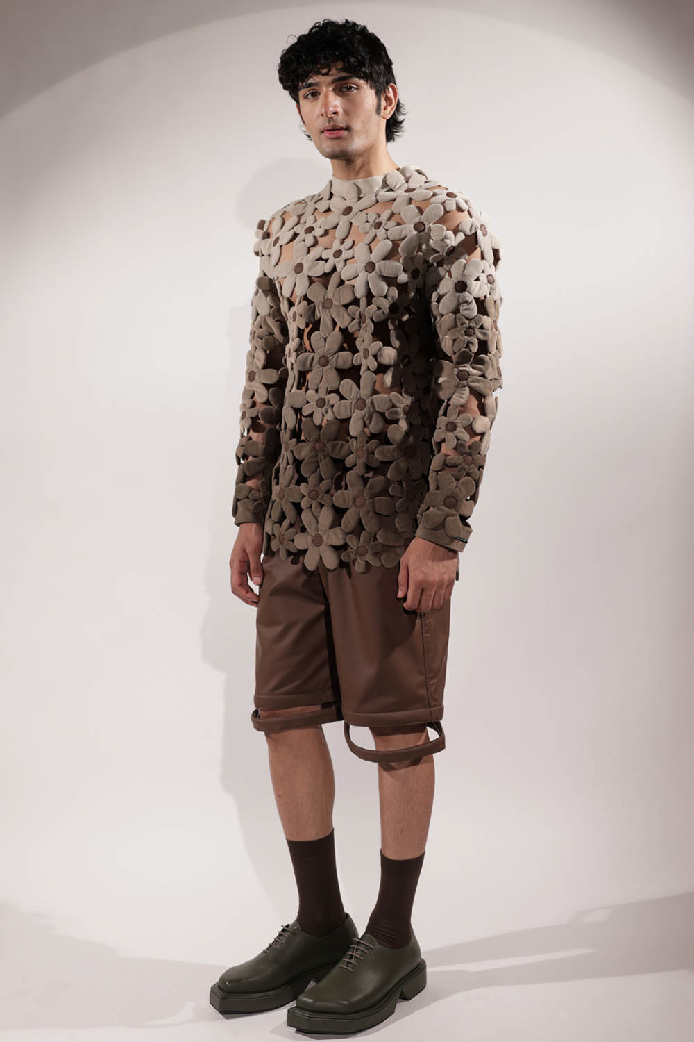 Tailored Brown Leatherette Shorts with Levitating effect