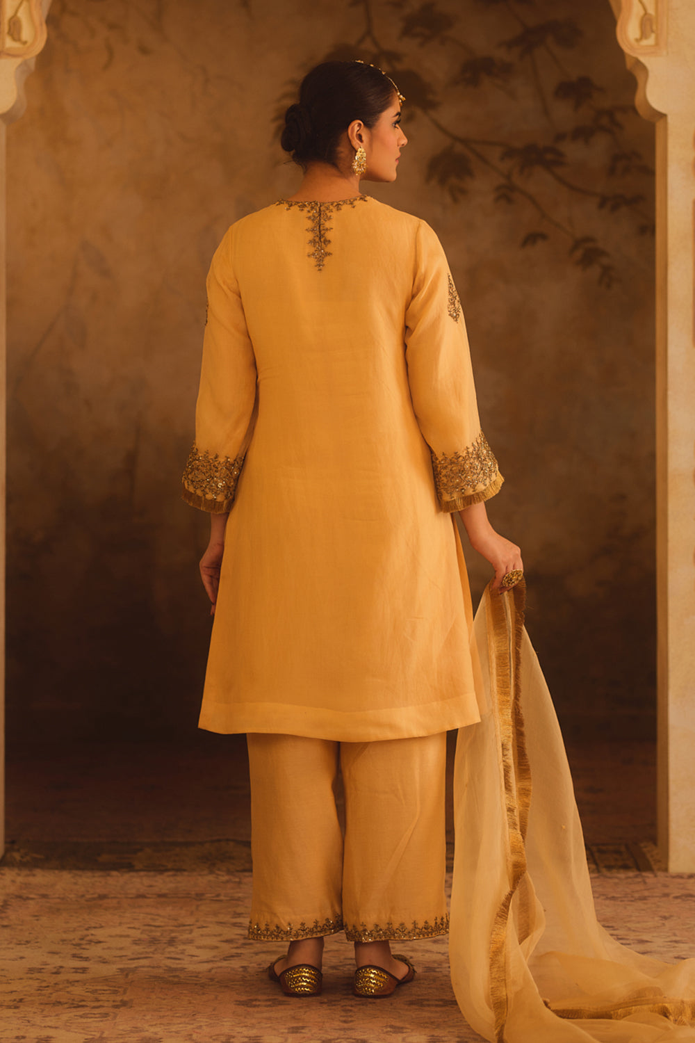 Tajra Gold Zero-Neck A-Line Kurta Set