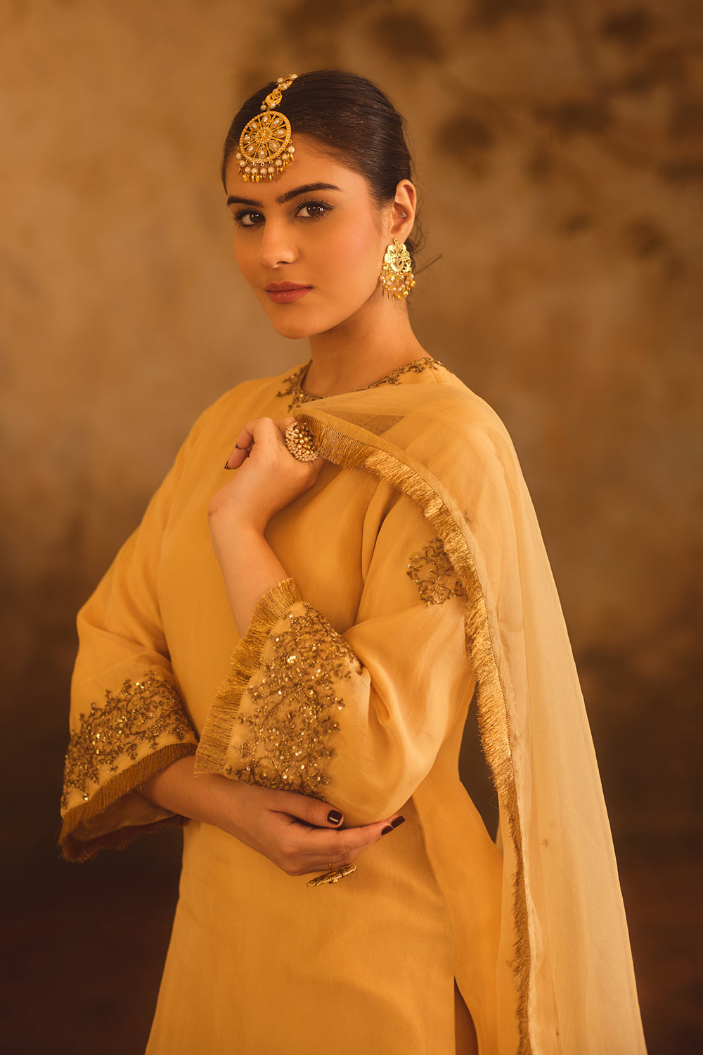 Tajra Gold Zero-Neck A-Line Kurta Set