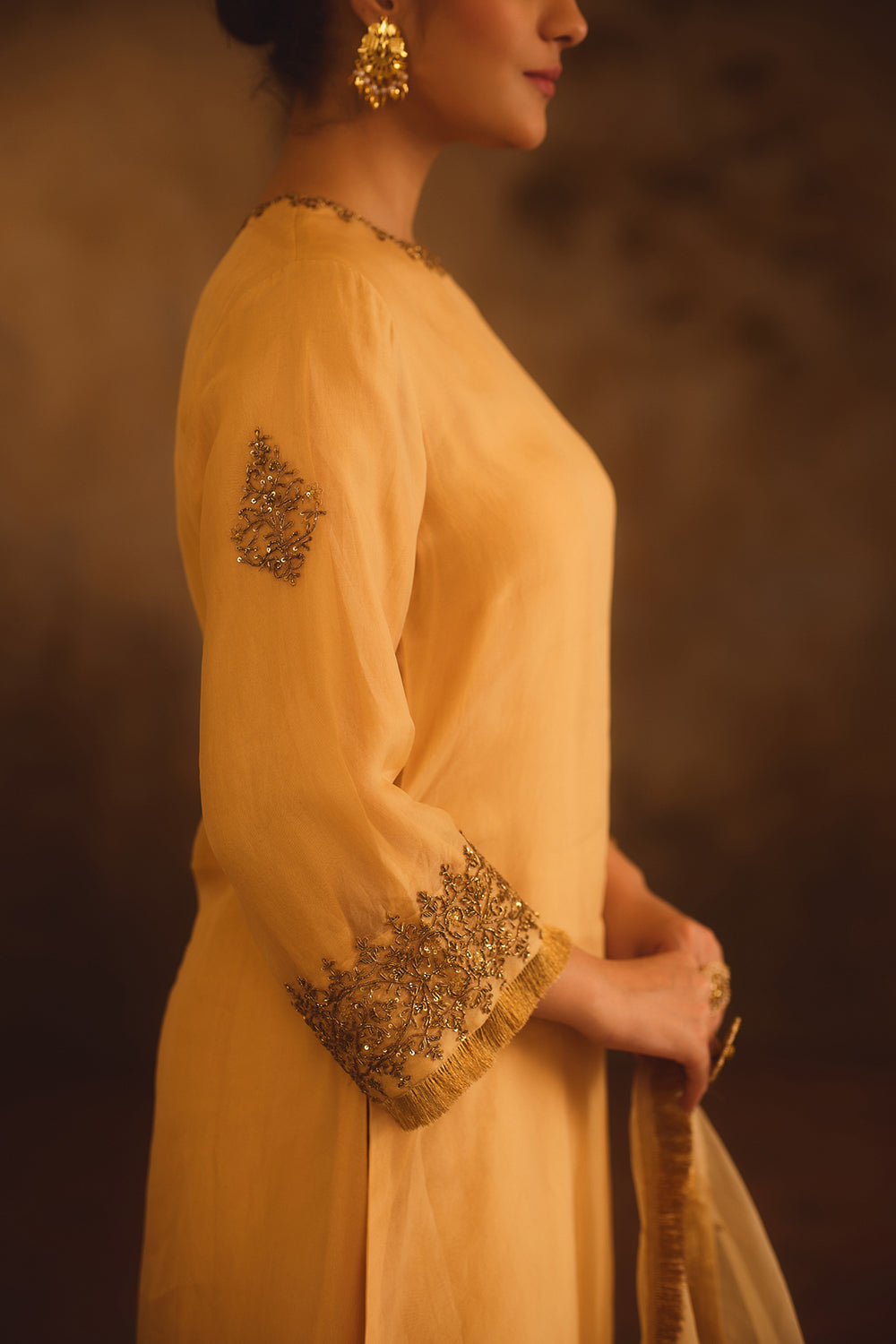 Tajra Gold Zero-Neck A-Line Kurta Set