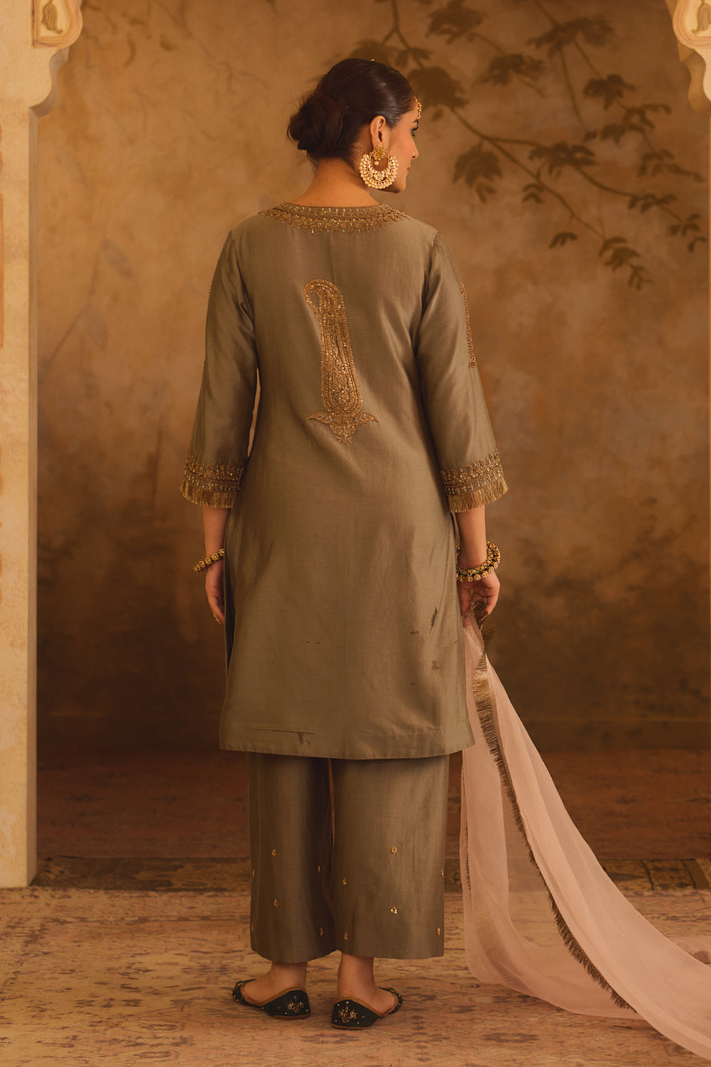 Tajra Green V-Neck A-Line Kurta Set