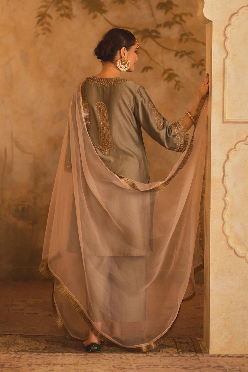 Tajra Green V-Neck A-Line Kurta Set