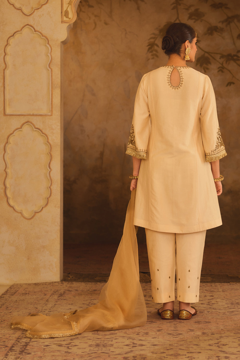 Tajra Mustard Zero-Neck A-Line Kurta Set