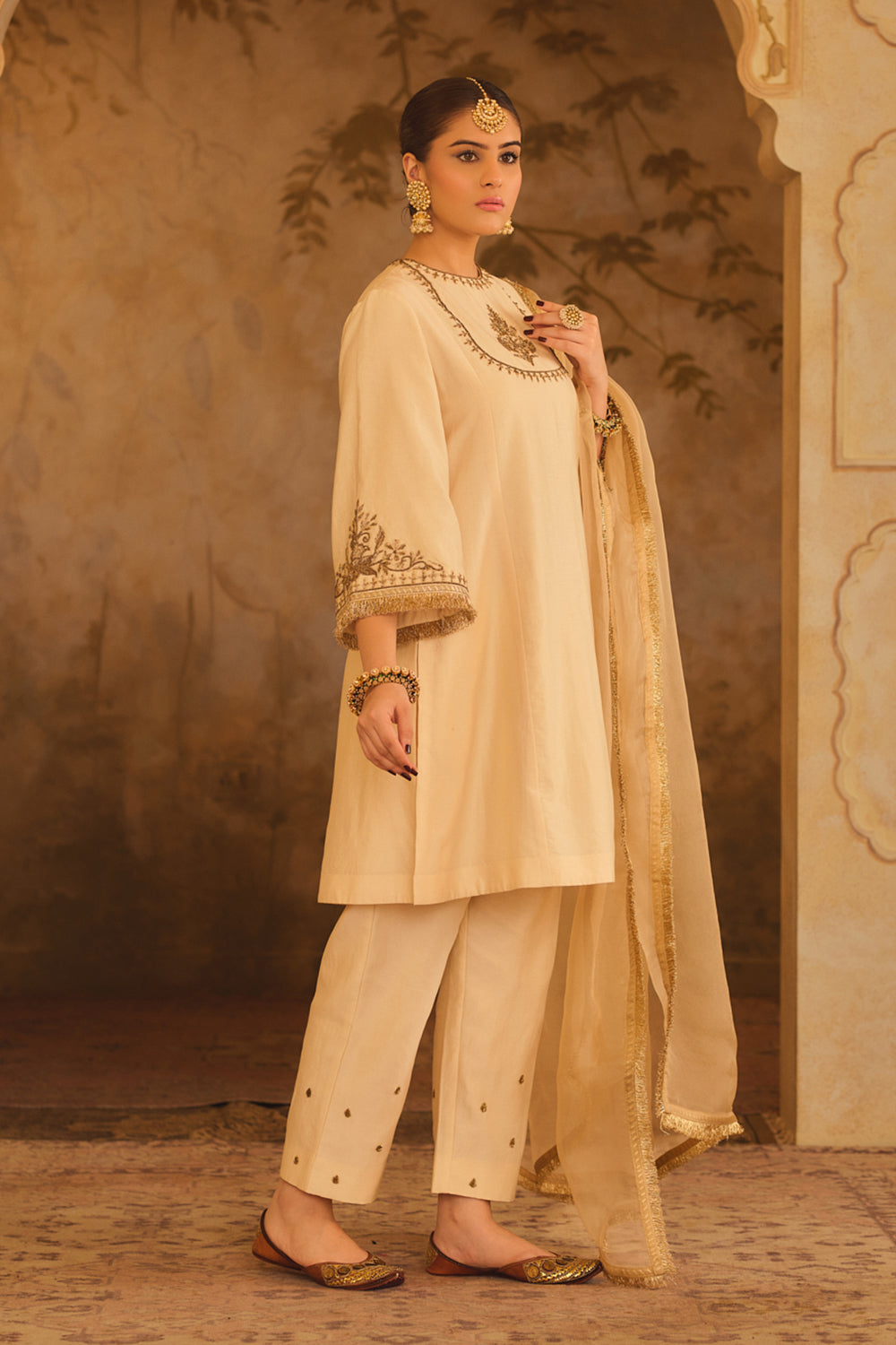 Tajra Mustard Zero-Neck A-Line Kurta Set