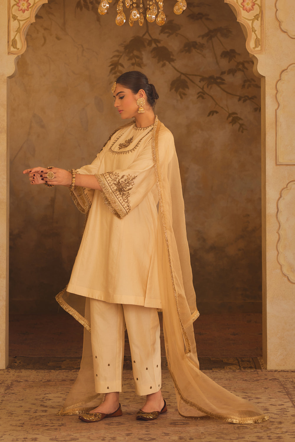 Tajra Mustard Zero-Neck A-Line Kurta Set