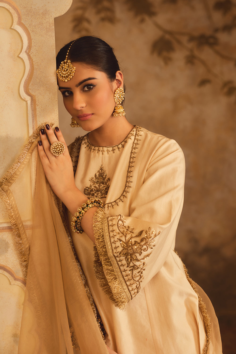 Tajra Mustard Zero-Neck A-Line Kurta Set