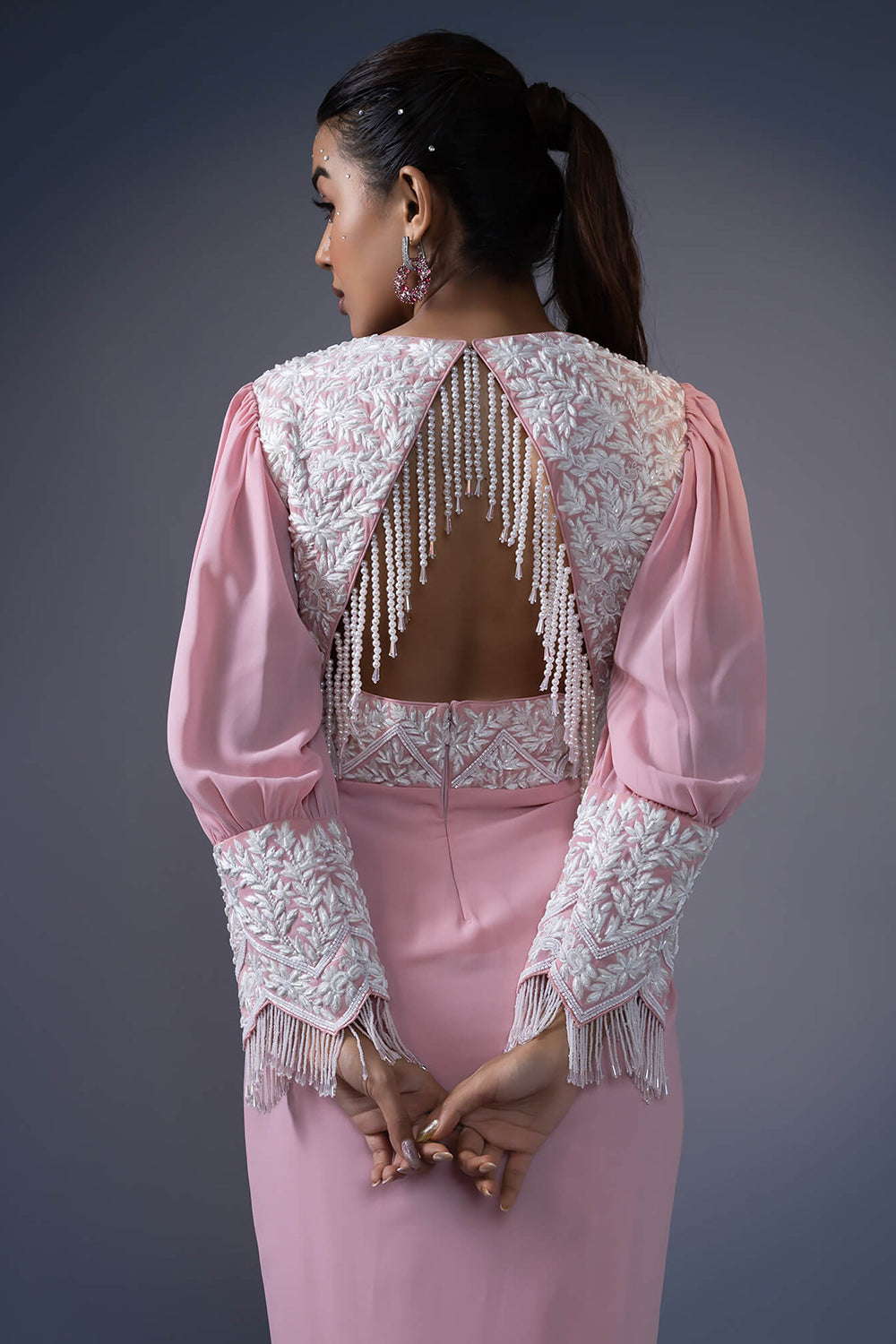 Tassel Embroidered Drape Gown