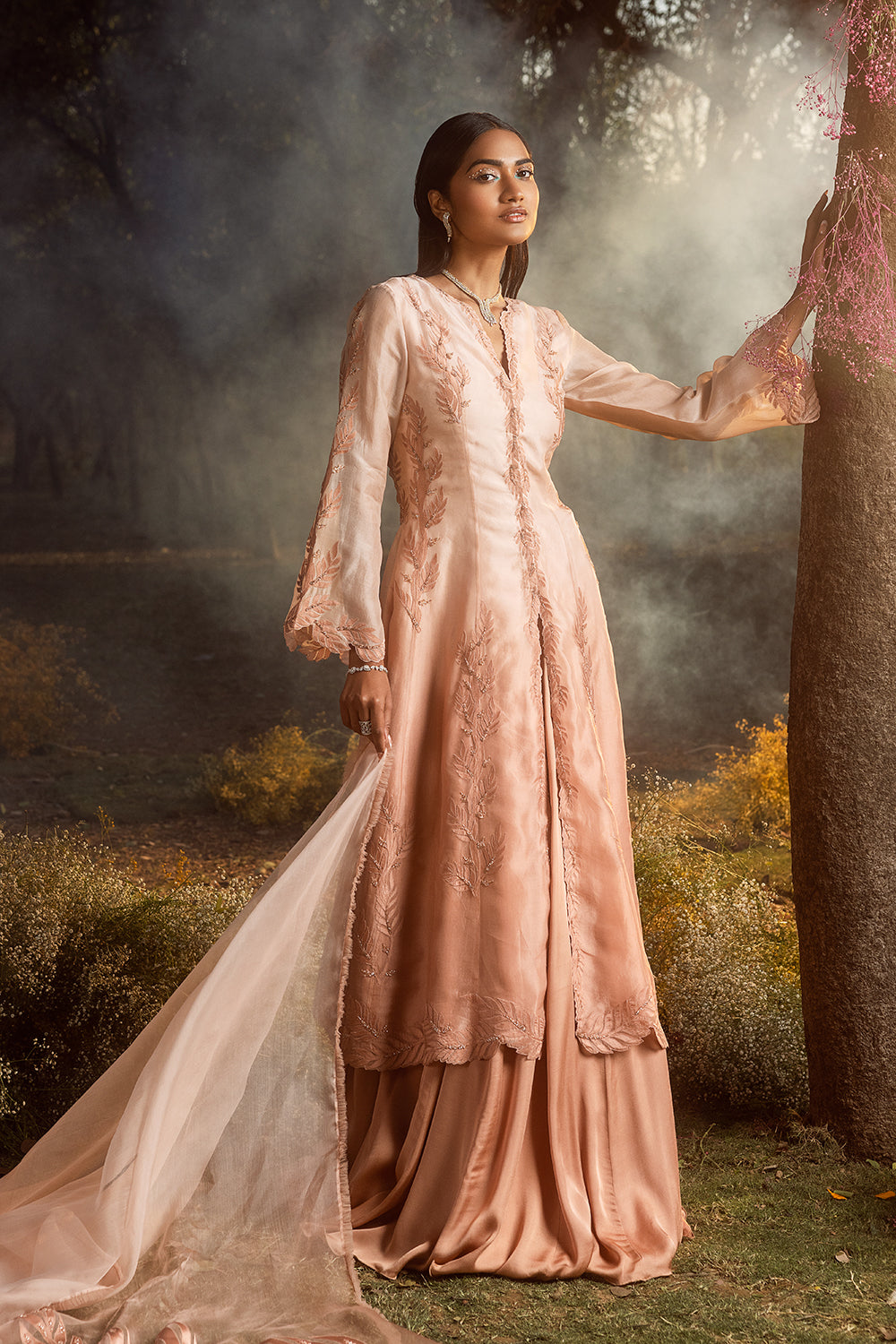 Tea Rose Jacket With Skirt And Dupatta
