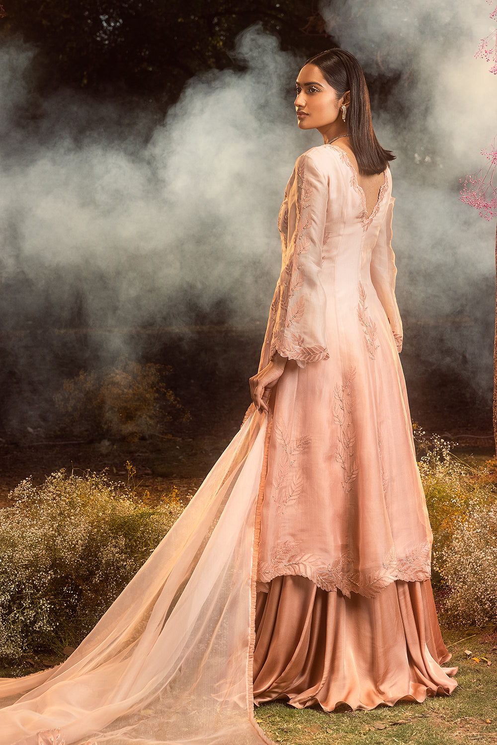 Tea Rose Jacket With Skirt And Dupatta